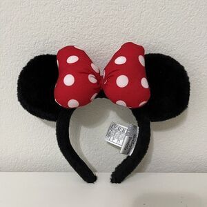 Disney Parks Minnie Mouse Black Plush Ears Red Polka Dot Bow Headband Size Youth